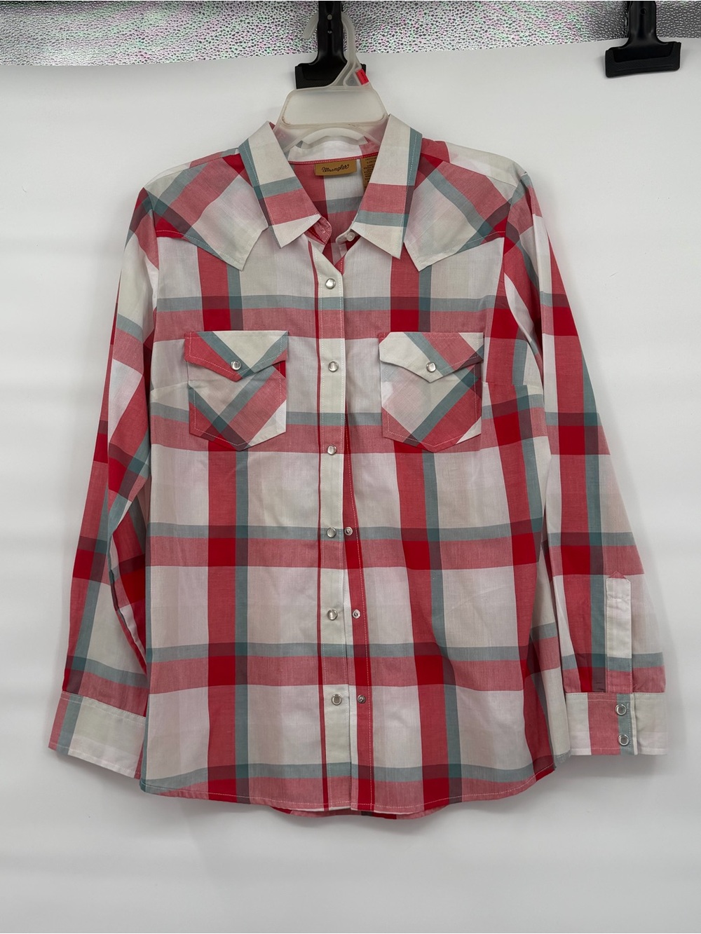 Wrangler cotton blend pearl snap western button up shirt
